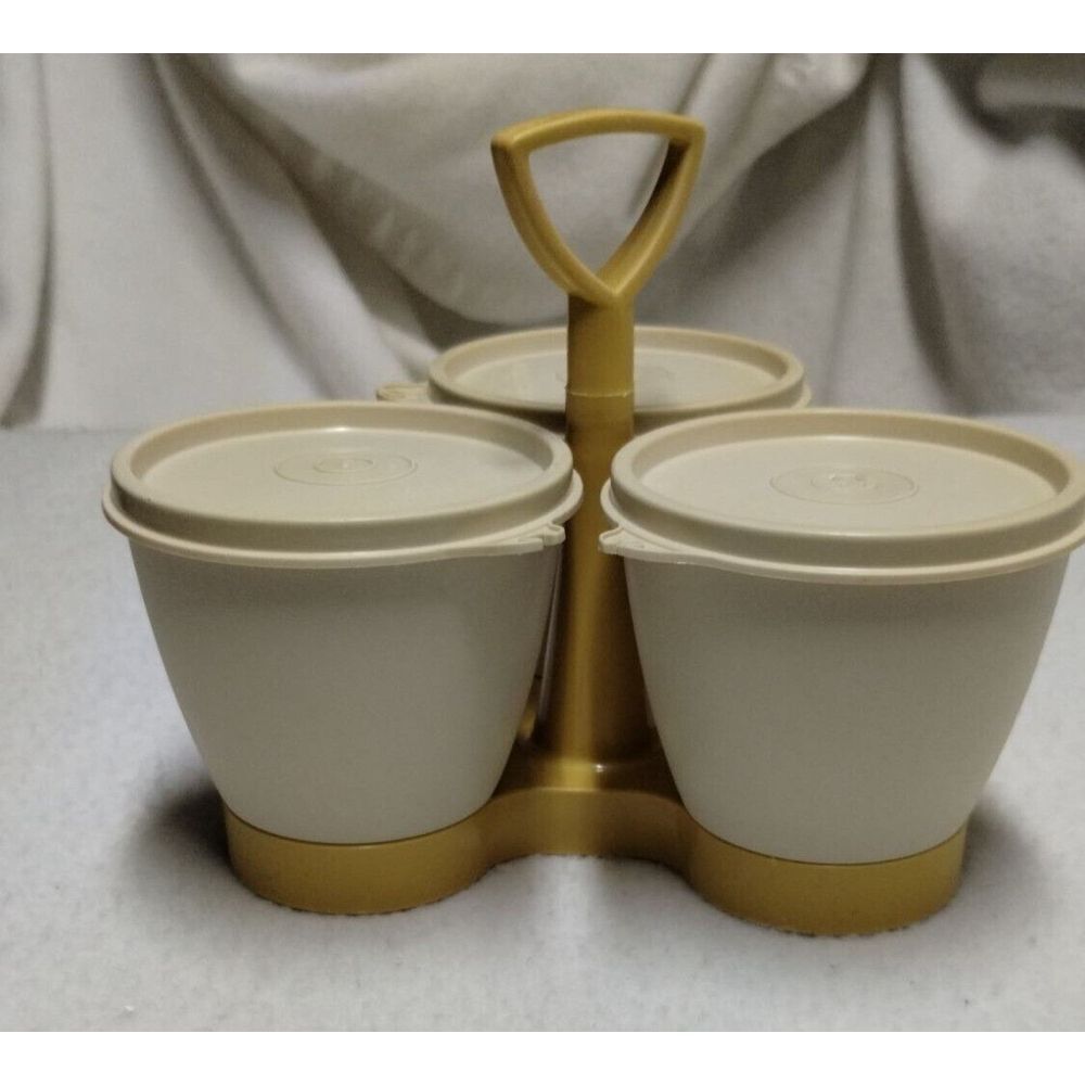 Tupperware Condiment Caddy Set Bowls Lids Vintage Serving Beige - Picture 5 of 12